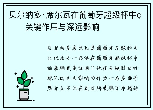 贝尔纳多·席尔瓦在葡萄牙超级杯中的关键作用与深远影响 贝尔纳多·席尔瓦在葡萄牙超级杯中的关键作用与深远影响