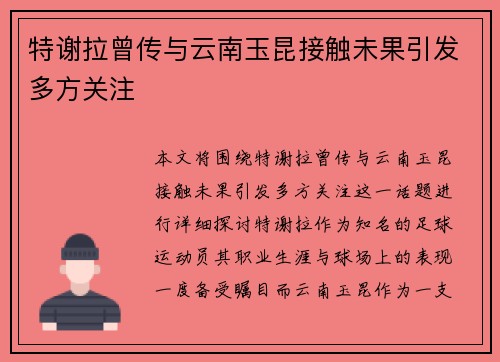特谢拉曾传与云南玉昆接触未果引发多方关注 特谢拉曾传与云南玉昆接触未果引发多方关注